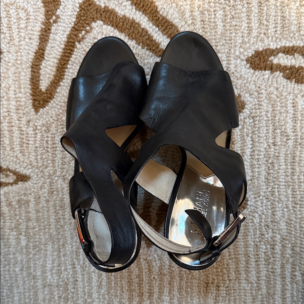 Michael Kors Black Leather Women's wedge Sandals